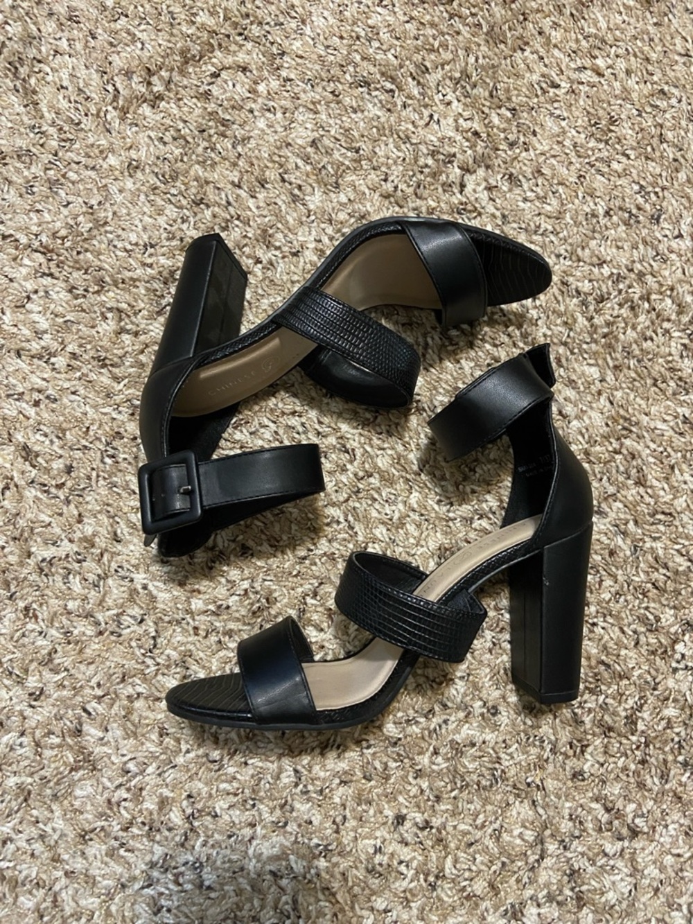 Chinese Laundry Black Textured Strap Block Heels